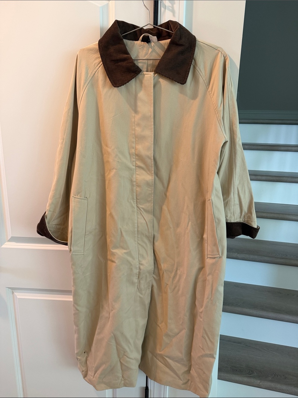 H&M Beige Trench Coat with Dark Brown Corduroy Collar